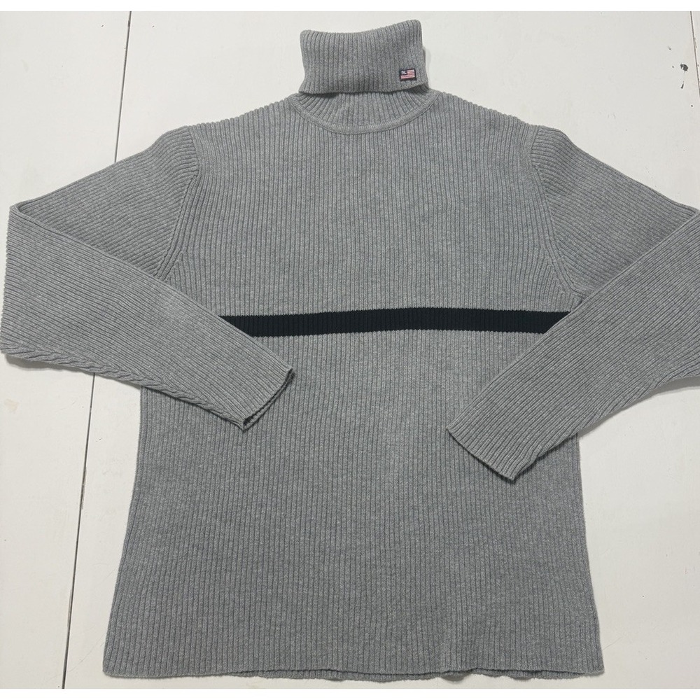 Vintage Polo Jeans Co Ralph Lauren Women's L Gray Turtleneck Sweater Flag Y2K